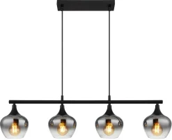 GLOBO Pendelleuchte Rauch schwarz transparent Metall Glas B/H/T: ca. 15x120x90 cm E27 4 Brennstellen