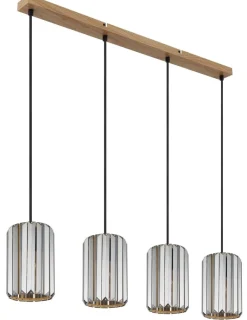 GLOBO Pendelleuchte RUN 30220446 schwarz braun Rauch Glas Metall B/H/L: ca. 88x120x13,5 cm E27 4 Brennstellen