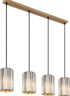 GLOBO Pendelleuchte RUN 30220446 schwarz braun Rauch Glas Metall B/H/L: ca. 88x120x13,5 cm E27 4 Brennstellen