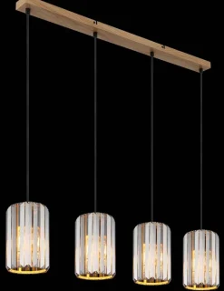 GLOBO Pendelleuchte RUN 30220446 schwarz braun Rauch Glas Metall B/H/L: ca. 88x120x13,5 cm E27 4 Brennstellen