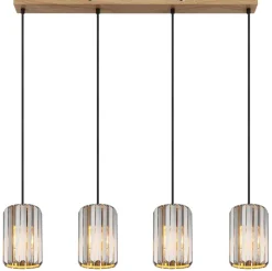 GLOBO Pendelleuchte RUN 30220446 schwarz braun Rauch Glas Metall B/H/L: ca. 88x120x13,5 cm E27 4 Brennstellen