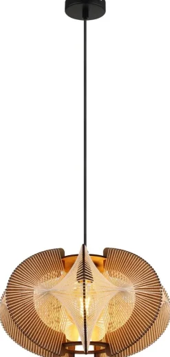 GLOBO Pendelleuchte SAKURA 30534446 natur dunkelbraun schwarz MDF Metall Hanfseil H/D: ca. 150x44 cm E27 1 Brennstellen