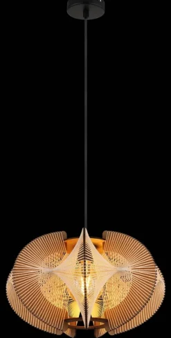 GLOBO Pendelleuchte SAKURA 30534446 natur dunkelbraun schwarz MDF Metall Hanfseil H/D: ca. 150x44 cm E27 1 Brennstellen