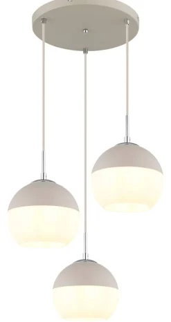 GLOBO Pendelleuchte sand Opal weiß Metall Textil Glas H/D: ca. 120x42,5 cm E27 3 Brennstellen