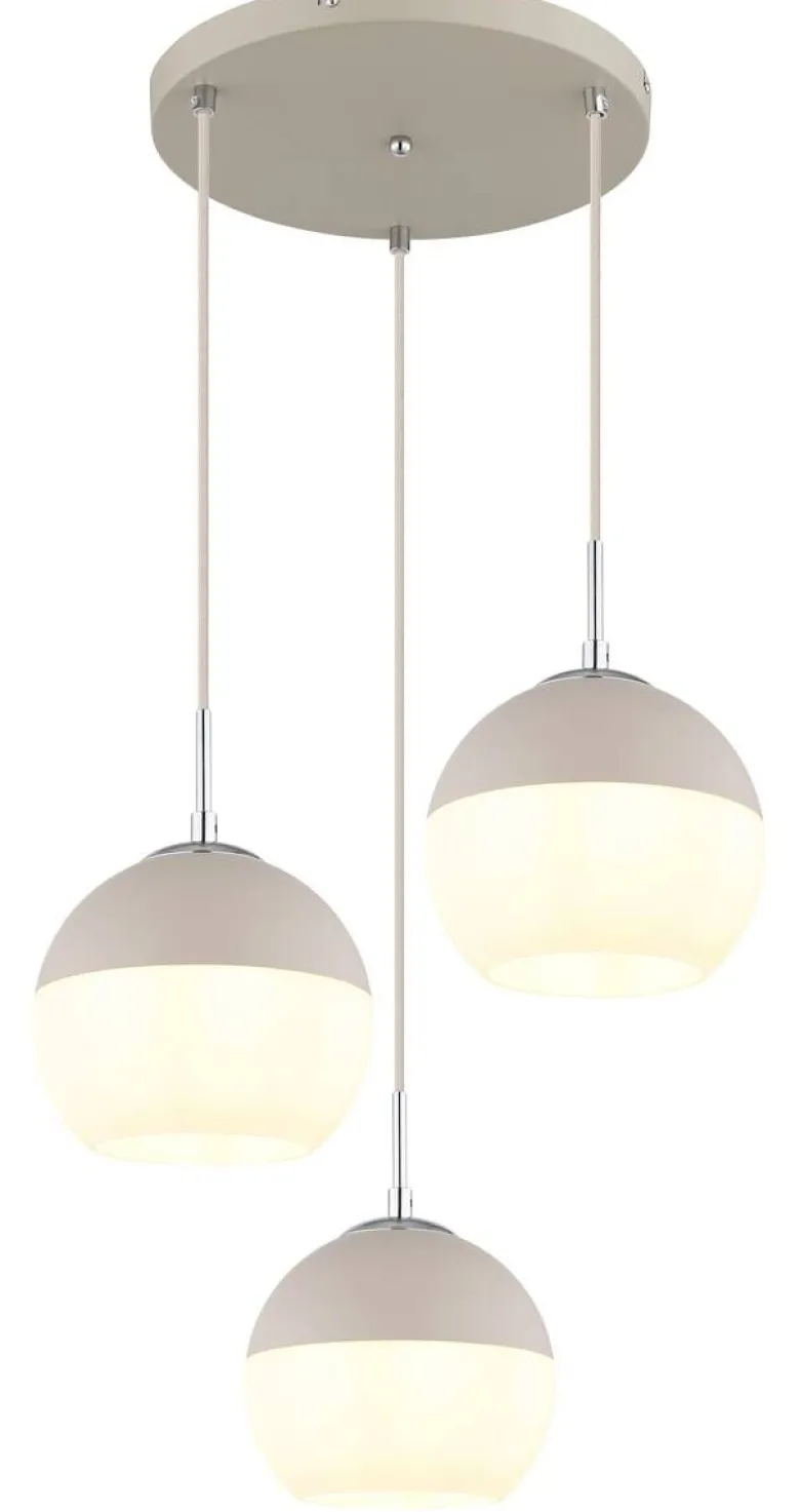 GLOBO Pendelleuchte sand Opal weiß Metall Textil Glas H/D: ca. 120x42,5 cm E27 3 Brennstellen