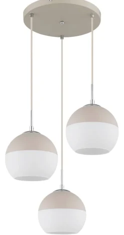 GLOBO Pendelleuchte sand Opal weiß Metall Textil Glas H/D: ca. 120x42,5 cm E27 3 Brennstellen