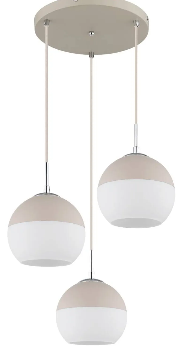 GLOBO Pendelleuchte sand Opal weiß Metall Textil Glas H/D: ca. 120x42,5 cm E27 3 Brennstellen
