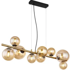 GLOBO Pendelleuchte schwarz amber Metall Glas B/H/T: ca. 36x120x86,6 cm G9 9 Brennstellen