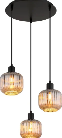 GLOBO Pendelleuchte TOM 30509308 Rauch schwarz Glas Metall H/D: ca. 120x41,8 cm E14 3 Brennstellen