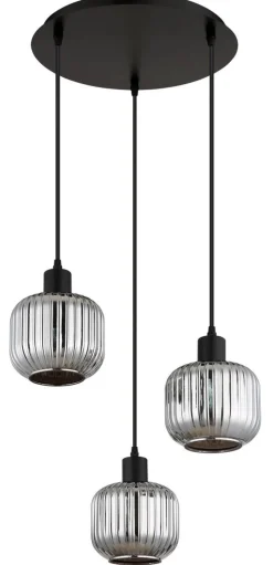 GLOBO Pendelleuchte TOM 30509308 Rauch schwarz Glas Metall H/D: ca. 120x41,8 cm E14 3 Brennstellen