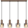 GLOBO Pendelleuchte Walton 4 klar kaffee Rauch Glas Metall B/H/L: ca. 12x150x78 cm E27 4 Brennstellen