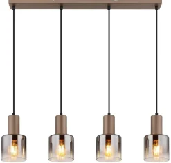 GLOBO Pendelleuchte Walton 4 klar kaffee Rauch Glas Metall B/H/L: ca. 12x150x78 cm E27 4 Brennstellen