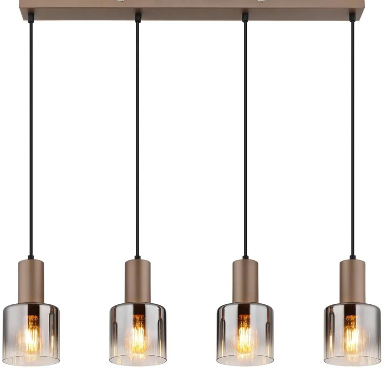 GLOBO Pendelleuchte Walton 4 klar kaffee Rauch Glas Metall B/H/L: ca. 12x150x78 cm E27 4 Brennstellen