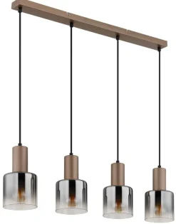 GLOBO Pendelleuchte Walton 4 klar kaffee Rauch Glas Metall B/H/L: ca. 12x150x78 cm E27 4 Brennstellen