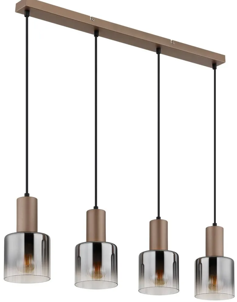 GLOBO Pendelleuchte Walton 4 klar kaffee Rauch Glas Metall B/H/L: ca. 12x150x78 cm E27 4 Brennstellen