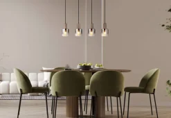GLOBO Pendelleuchte Walton 4 klar kaffee Rauch Glas Metall B/H/L: ca. 12x150x78 cm E27 4 Brennstellen
