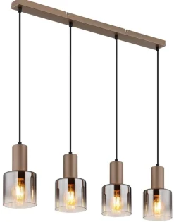GLOBO Pendelleuchte Walton 4 klar kaffee Rauch Glas Metall B/H/L: ca. 12x150x78 cm E27 4 Brennstellen