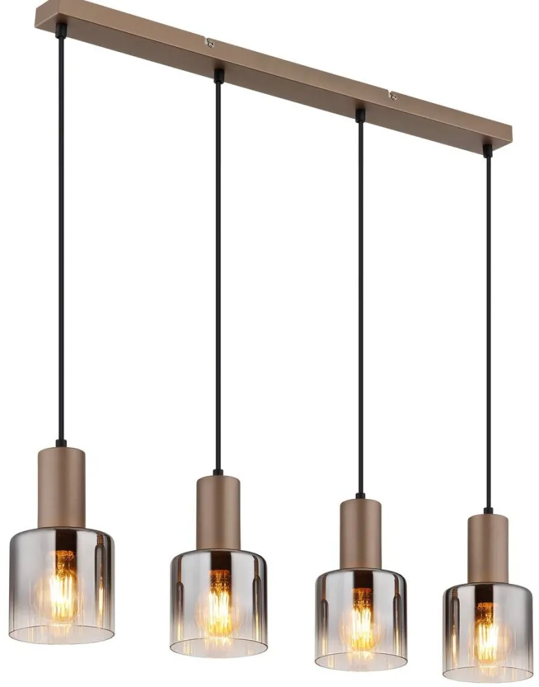 GLOBO Pendelleuchte Walton 4 klar kaffee Rauch Glas Metall B/H/L: ca. 12x150x78 cm E27 4 Brennstellen