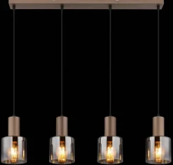GLOBO Pendelleuchte Walton 4 klar kaffee Rauch Glas Metall B/H/L: ca. 12x150x78 cm E27 4 Brennstellen