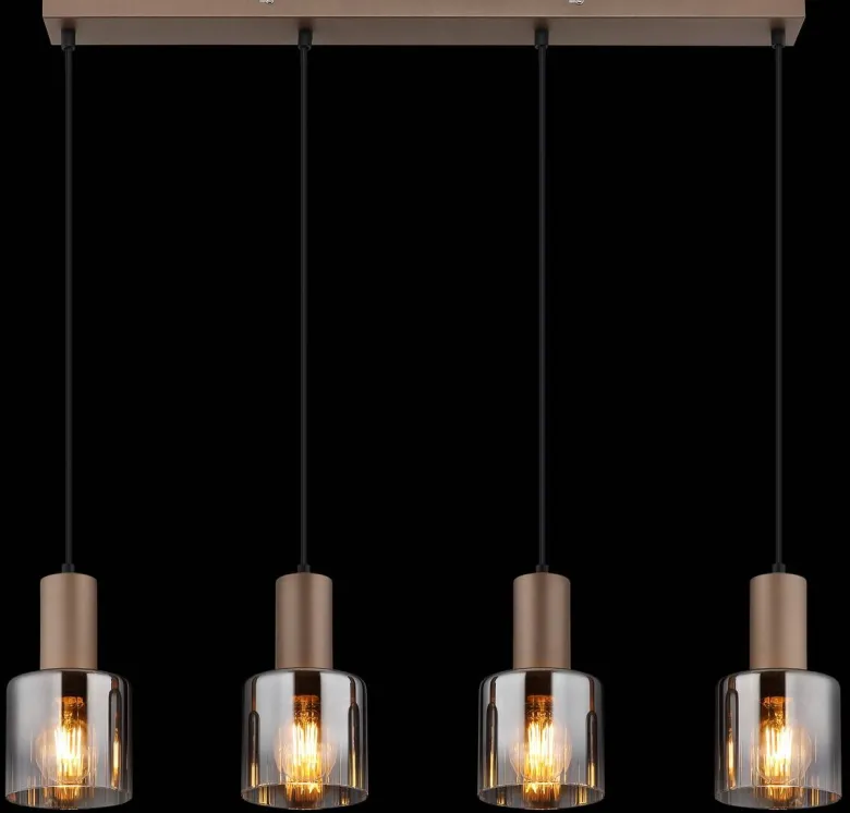 GLOBO Pendelleuchte Walton 4 klar kaffee Rauch Glas Metall B/H/L: ca. 12x150x78 cm E27 4 Brennstellen