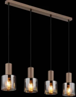 GLOBO Pendelleuchte Walton 4 klar kaffee Rauch Glas Metall B/H/L: ca. 12x150x78 cm E27 4 Brennstellen