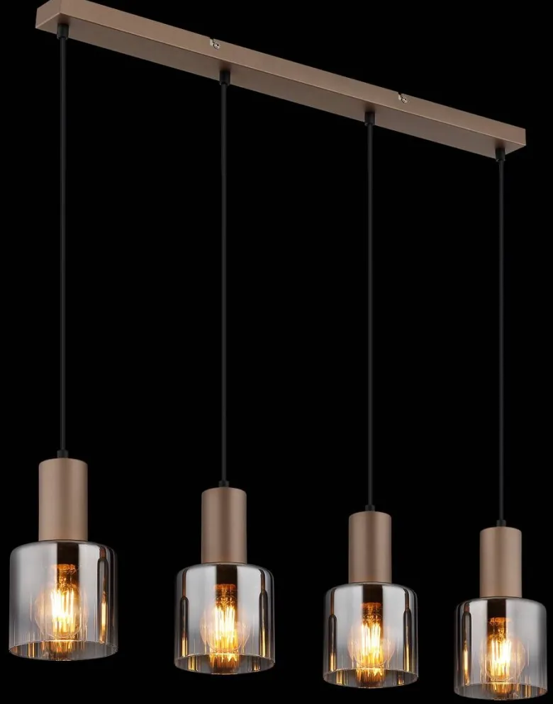GLOBO Pendelleuchte Walton 4 klar kaffee Rauch Glas Metall B/H/L: ca. 12x150x78 cm E27 4 Brennstellen
