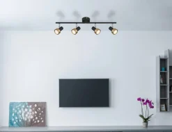 GLOBO Spot mattschwarz Chrom altgold Metall B/H/T: ca. 60x13,5x8,5 cm GU10 4 Brennstellen