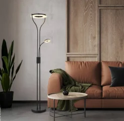 GLOBO Stehlampe Andreas schwarz Kunststoff H: ca. 194 cm 2 Brennstellen