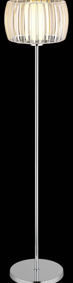 GLOBO Stehlampe Chrom Opal schwarz Glas Textil Metall H/D: ca. 150x32,5 cm E27 1 Brennstellen