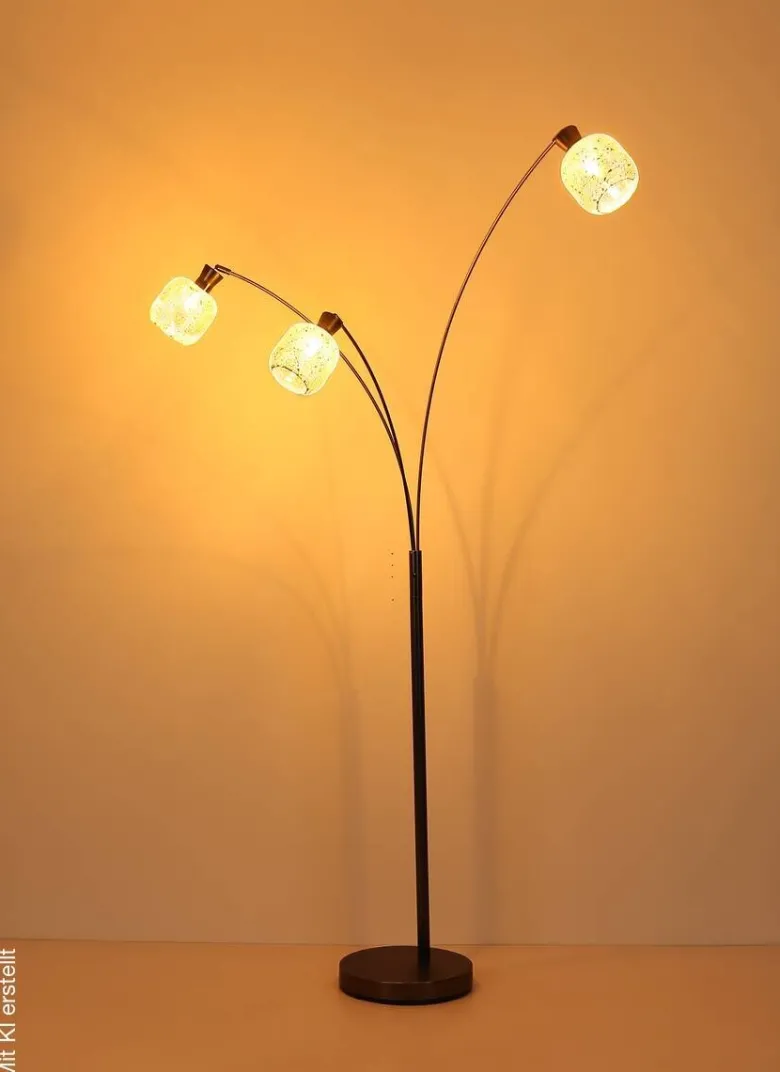 GLOBO Stehlampe Chrom schwarz Metall Glas B/H/L: ca. 14x133x35 cm 3 Brennstellen