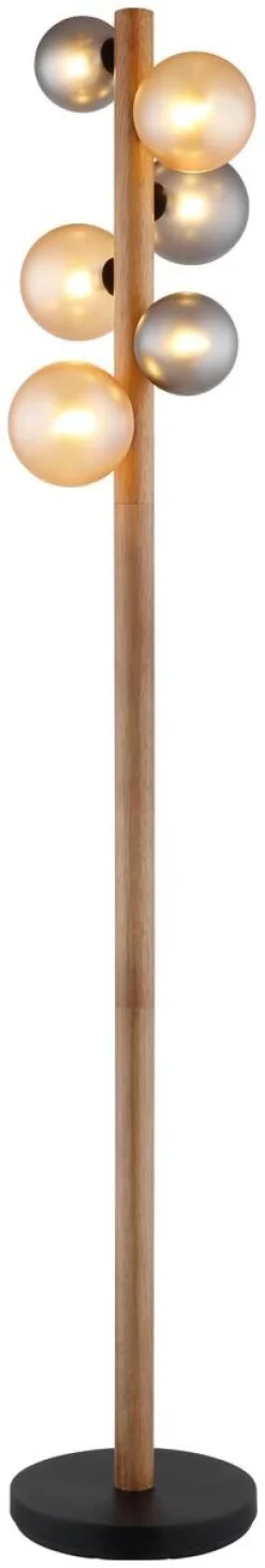 GLOBO Stehlampe dunkelbraun Rauch amber Holz Glas Metall H/D: ca. 150x29 cm 6 Brennstellen