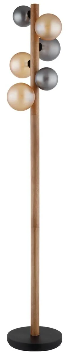 GLOBO Stehlampe dunkelbraun Rauch amber Holz Glas Metall H/D: ca. 150x29 cm 6 Brennstellen