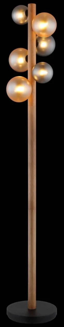 GLOBO Stehlampe dunkelbraun Rauch amber Holz Glas Metall H/D: ca. 150x29 cm 6 Brennstellen