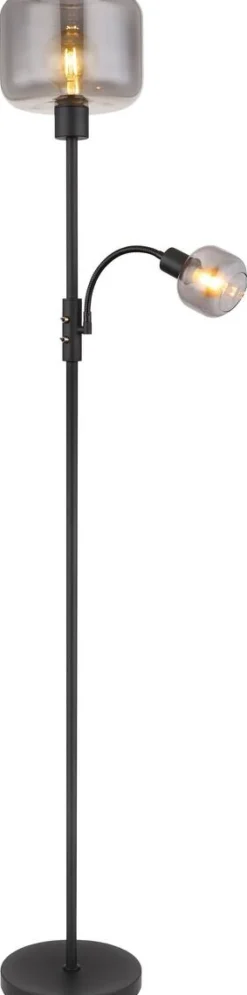 GLOBO Stehlampe grau mattschwarz Metall Glas H/D: ca. 165x25 cm E27 1 Brennstellen