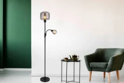 GLOBO Stehlampe grau mattschwarz Metall Glas H/D: ca. 165x25 cm E27 1 Brennstellen