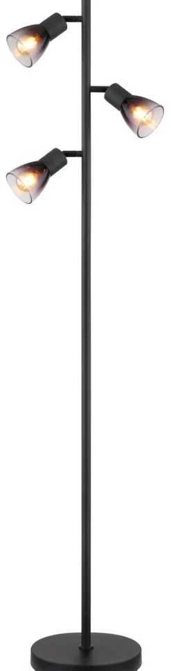 GLOBO Stehlampe klar Rauch schwarz Metall PVC Glas B/H/L: ca. 22x161x30 cm E14 3 Brennstellen