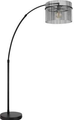 GLOBO Stehlampe mattschwarz Rauch Metall Glas B/H/L: ca. 38x185x120 cm E27 1 Brennstellen