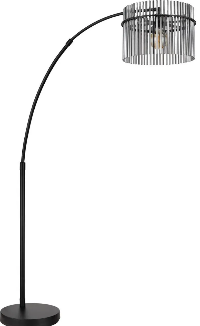 GLOBO Stehlampe mattschwarz Rauch Metall Glas B/H/L: ca. 38x185x120 cm E27 1 Brennstellen