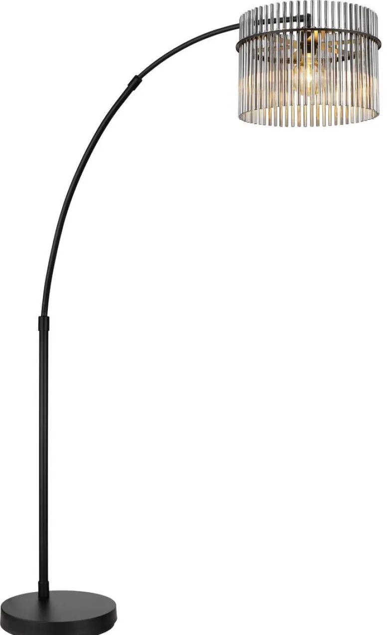 GLOBO Stehlampe mattschwarz Rauch Metall Glas B/H/L: ca. 38x185x120 cm E27 1 Brennstellen