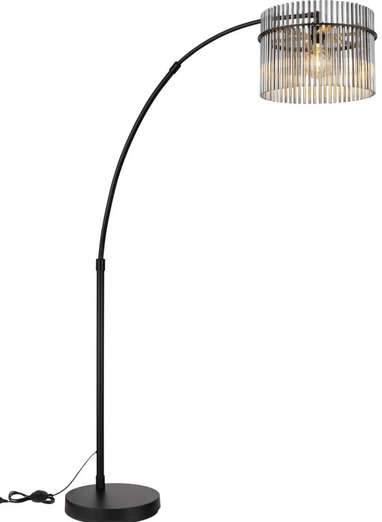 GLOBO Stehlampe mattschwarz Rauch Metall Glas B/H/L: ca. 38x185x120 cm E27 1 Brennstellen
