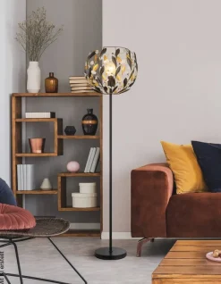 GLOBO Stehlampe MIKA 15759S schwarz gold Metall H/D: ca. 157x40 cm E27 1 Brennstellen