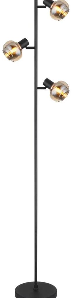 GLOBO Stehlampe Rauch schwarz Glas Metall B/H/T: ca. 23x154x25 cm E14 3 Brennstellen