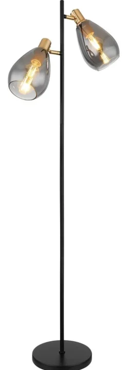 GLOBO Stehlampe Rauch schwarz Metall Glas B/H/T: ca. 25x160x34 cm E27 2 Brennstellen