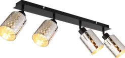 GLOBO Strahler klar mattschwarz Chrom Glas Metall B/H/L: ca. 9x22x86 cm E27 4 Brennstellen