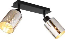 GLOBO Strahler mattschwarz klar Chrom Glas Metall B/H/L: ca. 9x22x46 cm E27 2 Brennstellen