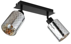 GLOBO Strahler mattschwarz klar Chrom Glas Metall B/H/L: ca. 9x22x46 cm E27 2 Brennstellen