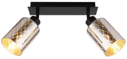 GLOBO Strahler mattschwarz klar Chrom Glas Metall B/H/L: ca. 9x22x46 cm E27 2 Brennstellen