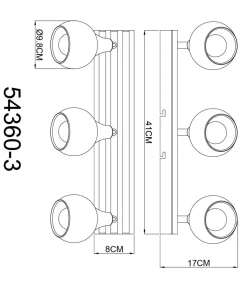 GLOBO Strahler schwarz Chrom Glas Metall B/H/L: ca. 14x22,5x23 cm E14 3 Brennstellen