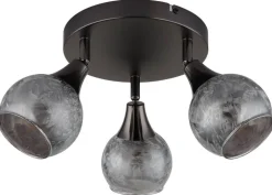 GLOBO Strahler schwarz Chrom Glas Metall B/H/L: ca. 14x22,5x23 cm E14 3 Brennstellen