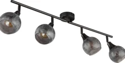 GLOBO Strahler schwarz Chrom Metall Glas B/H/L: ca. 11x37x21 cm E14 4 Brennstellen